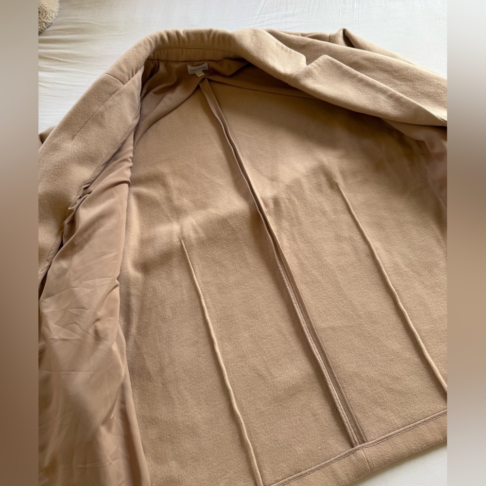 Elizabeth And James Buff Beige One Button Tie Belt Long Dress Coat XL Tan Jacket - Picture 6 of 7